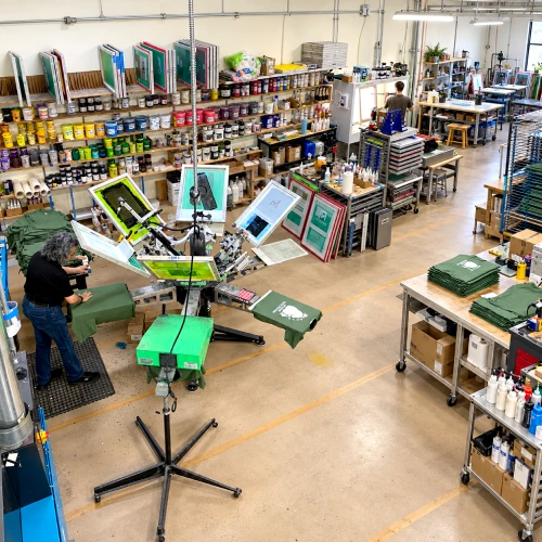 Screen printing production area at The Printing Company