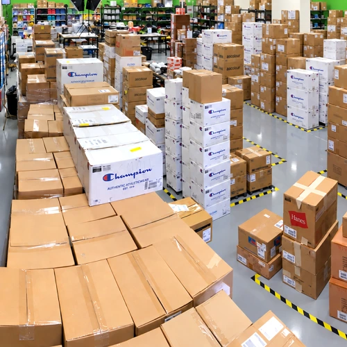 Apparel inventory and shipping area at The Printing Company
