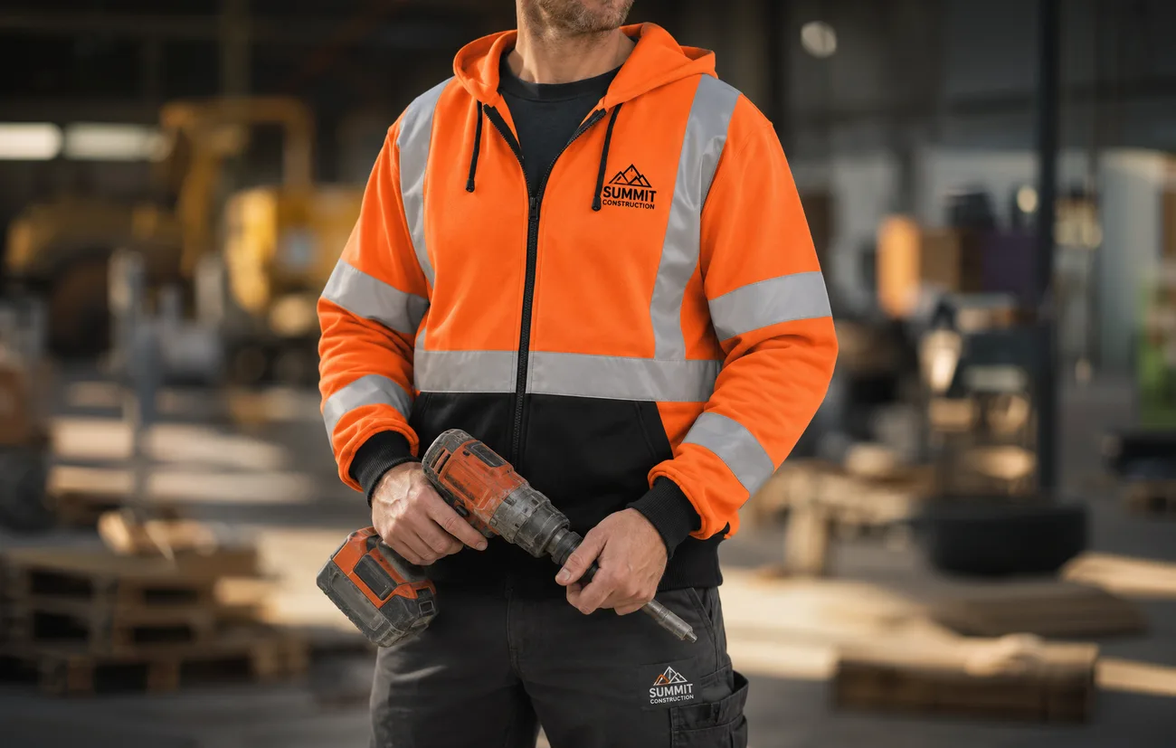 Construction worker in a custom high-visibility jacket