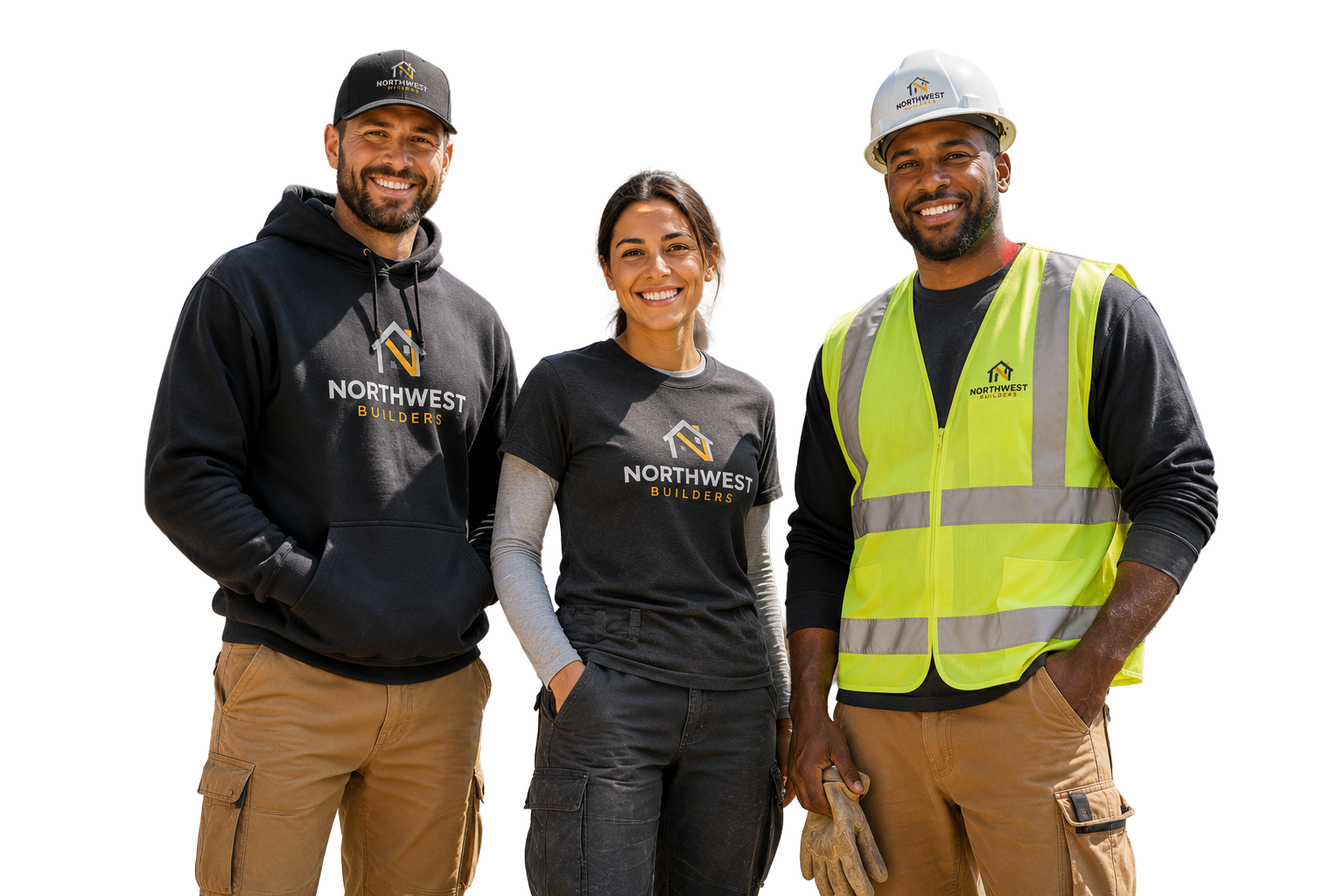 Construction crew wearing custom printed apparel