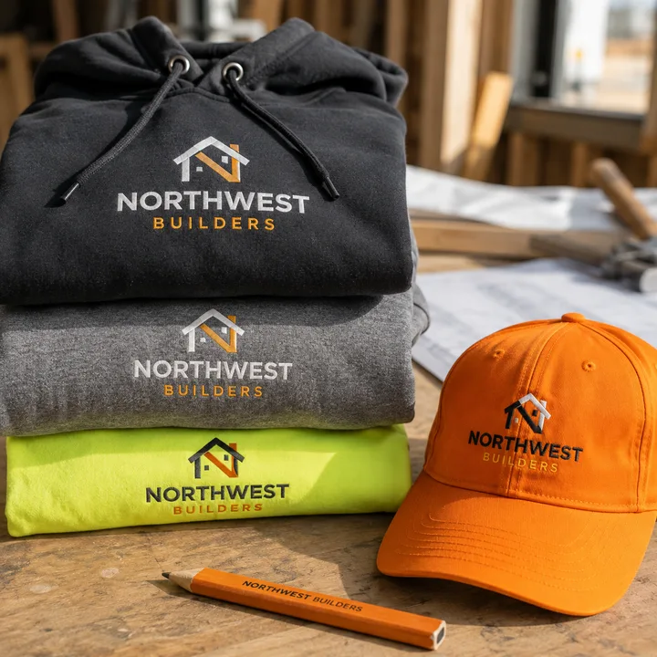 Custom printed hoodies, sweatshirts and cap for a construction company