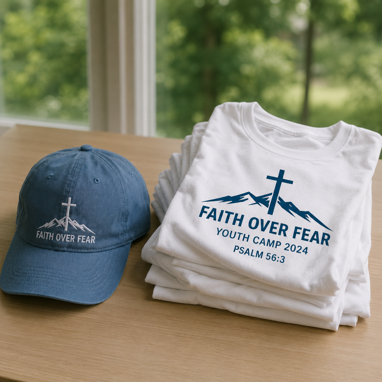Custom printed church t-shirts and cap