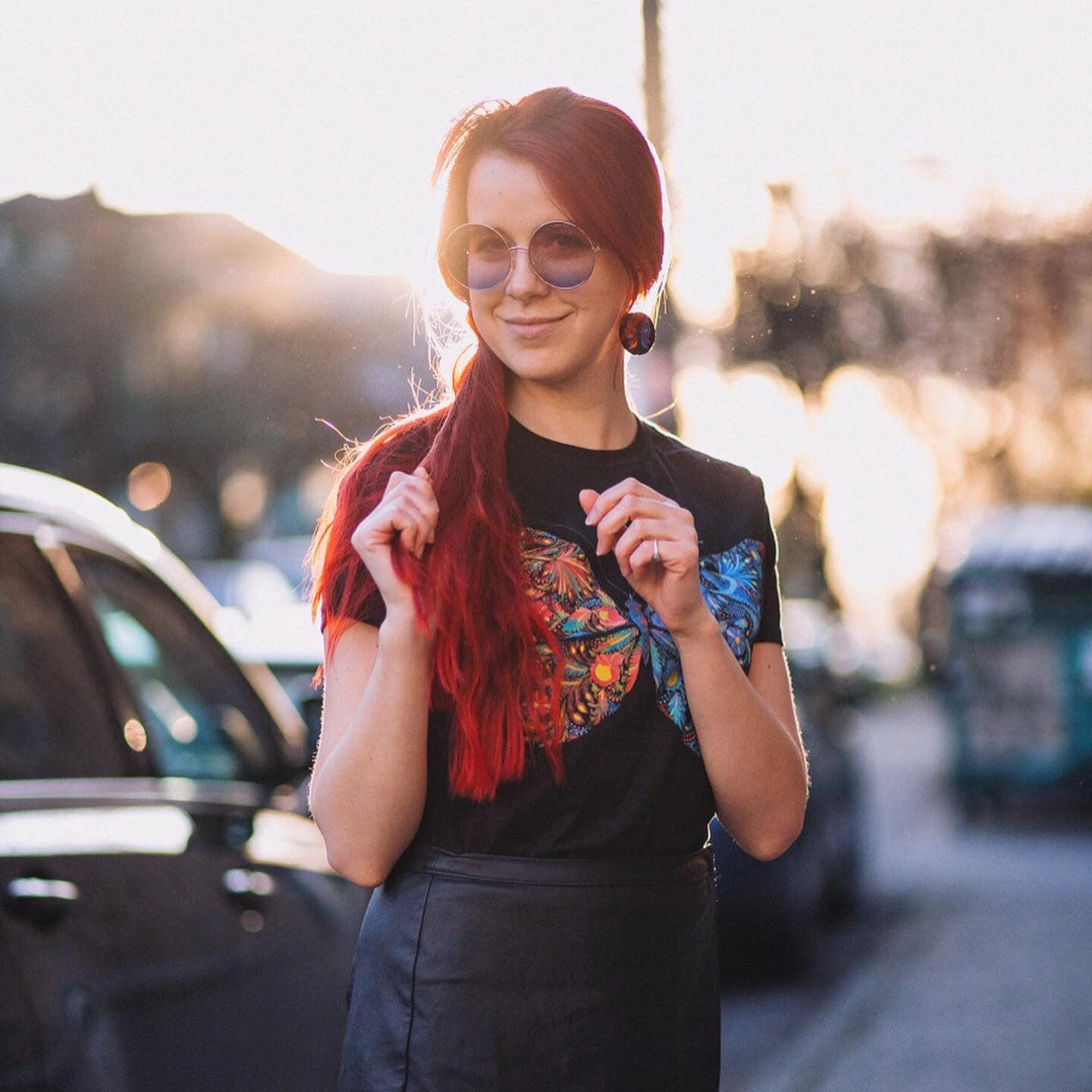 Woman wearing a custom printed t-shirt