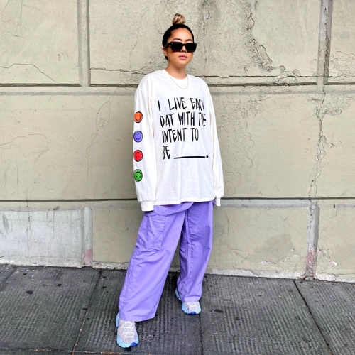 Customer wearing a custom printed long sleeve shirt