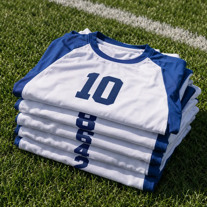 Stack of custom printed jerseys